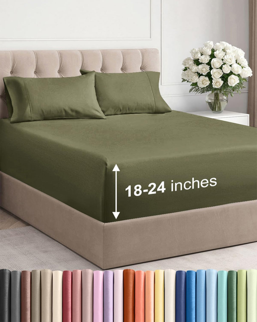 Skiennix Extra Deep Twin Sheet Set | 4-Piece Breathable Cooling Sheets - Hotel Luxury Bedding in Sage Green