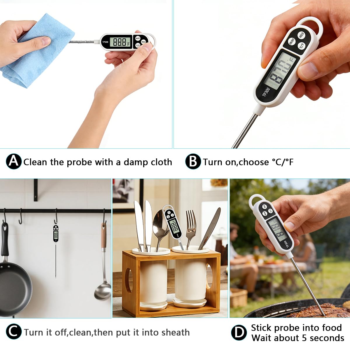 Skiennix Digital Instant Read Candy Thermometer - Perfect for Meat, Cooking, BBQ & Frying | 9.4in