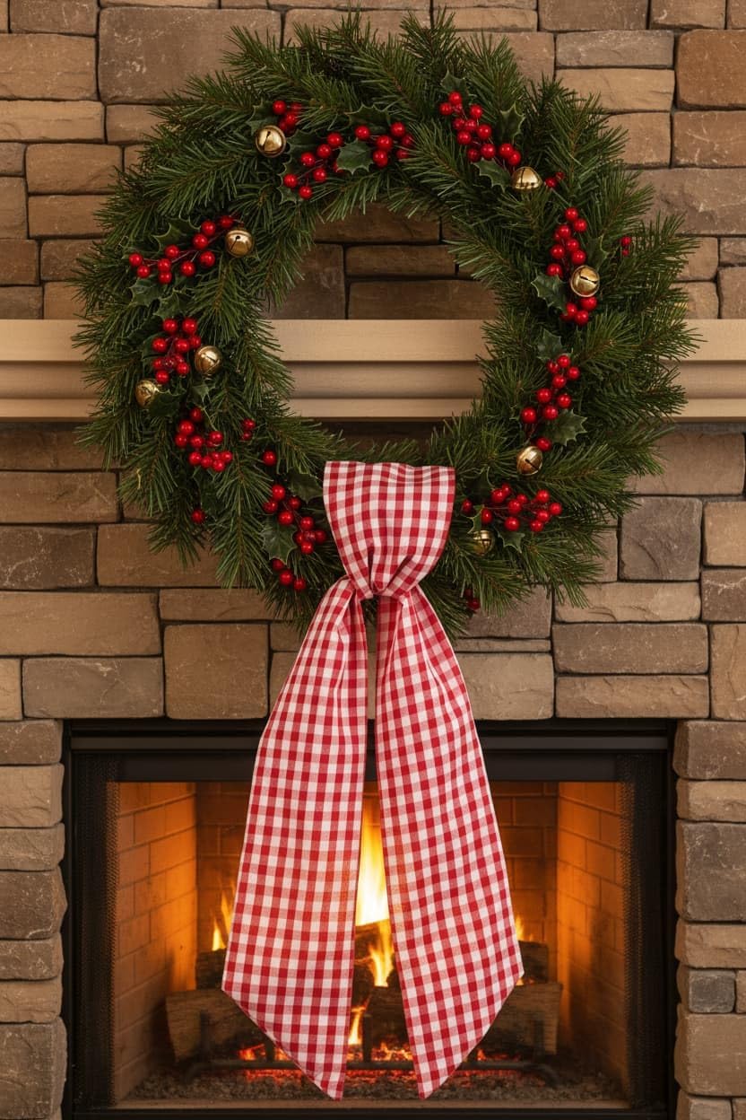 Regine Switzerland Wreath Sash 2-Pack - Red White Checkered Plaid Bow Ribbon for Holiday Decor (5.12" x 54.33")