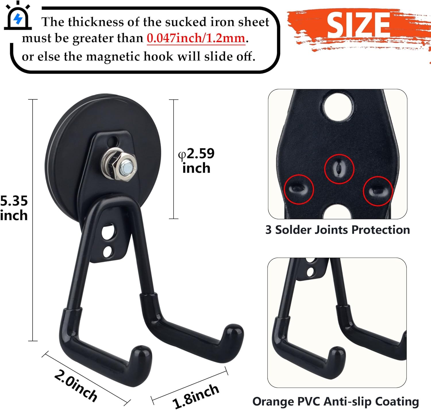ULIBERMAGNET Heavy-Duty Magnetic Hooks - Strong Storage Solution for Tools & Garage | 2 Pack (Black)