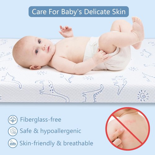 Mochen Pack and Play Mattress, 38"x26" Dual-Sided Firmness & Soft Memory Foam Pack n Play Mattresses Pad, Travel Baby Mattress for Pack n Play with Removable Dinosaurs Cover, Portable & Washable