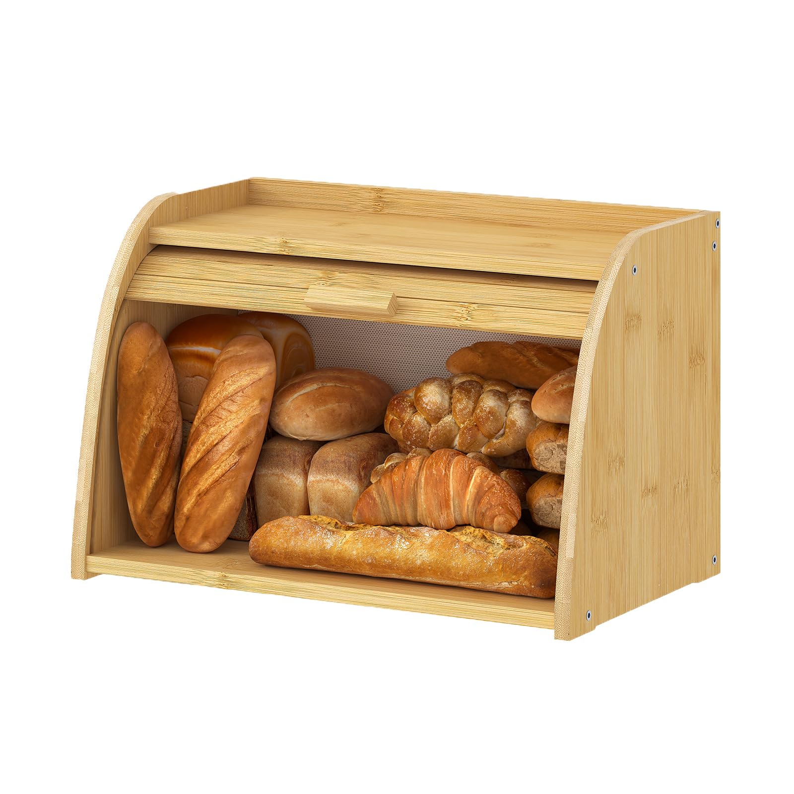 Kitsanery Bread Box for Kitchen Countertop, Bamboo Bread Storage, Double-Layer Roll-Top Bread Container, Farmhouse Bread Holder for Homemade Bread (Natural, single layer)