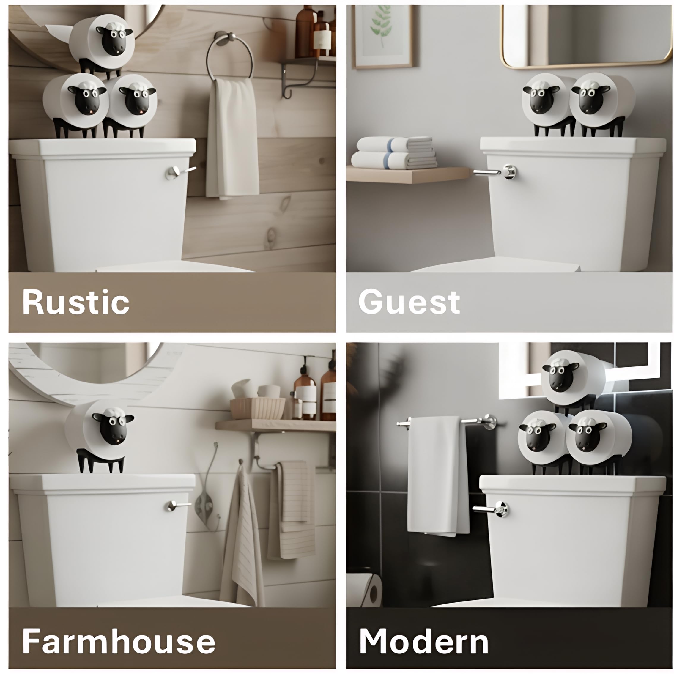 Sheep Toilet Paper Holder 3-Pack, Black Sheep Funny Bathroom Decor, Free Standing Cute Animal Holder, Stylishly Store Extra Toilet Paper, Modern Farmhouse Decor, No Assembly, Funny Gifts