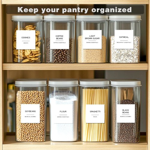 Kuocodall 288 Pantry Labels for Food Containers, Preprinted Minimalist Waterproof Stickers for Organizing Storage Bins, Jars and Kitchen