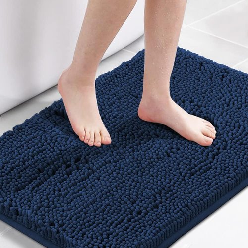 H.VERSAILTEX Navy Blue Bath Rug - Extra Thick Non-Slip Chenille Mat | 17" x 24" Absorbent & Washable