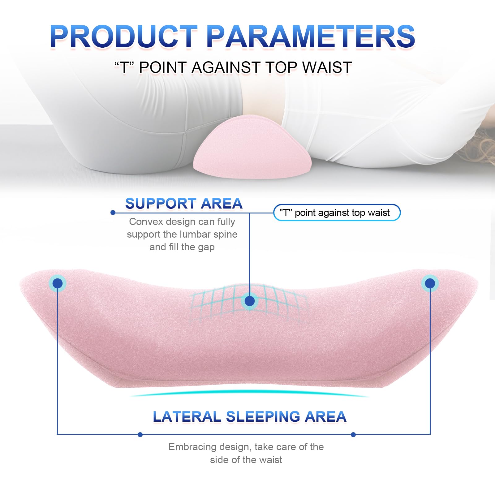 Lumbar Support Pillow, Ergonomic Back Cushion for Office Chair with Adjustable Straps & Detachable Breathable Cover,Memory Foam Car Lumbar Pillow, Back Support Pillow for Car, Office,Bed Rest(Pink)