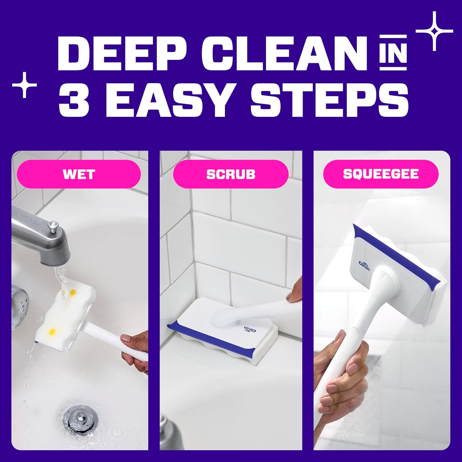 Mr. Clean Magic Eraser - All-in-One Bathroom Cleaner Kit | 1 Scrubber & 2 Foaming Erasers, Lemon Scent