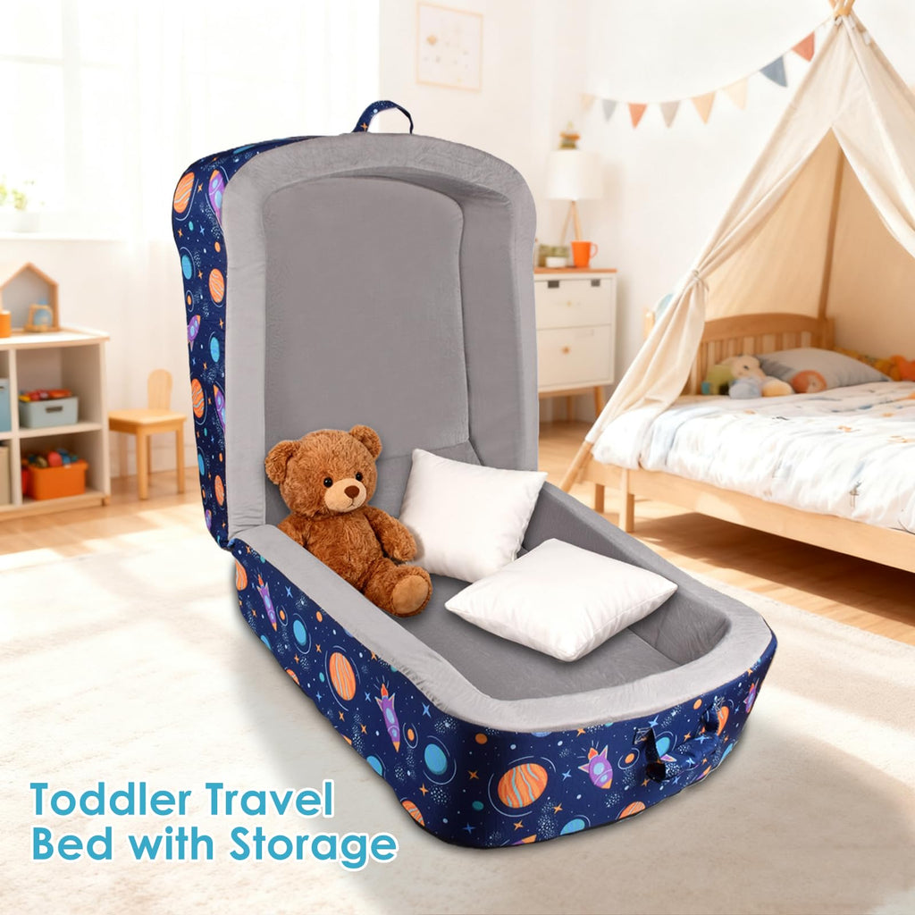 TDKDHoming Portable Toddler Travel Bed Foldable Toddler Bed with Washable Cover Toddler Floor Beds for Home,Travel & Camping, Soft Foam Kids Cots for Sleeping, for Kids Aged 18M+, No Assembly, Blue
