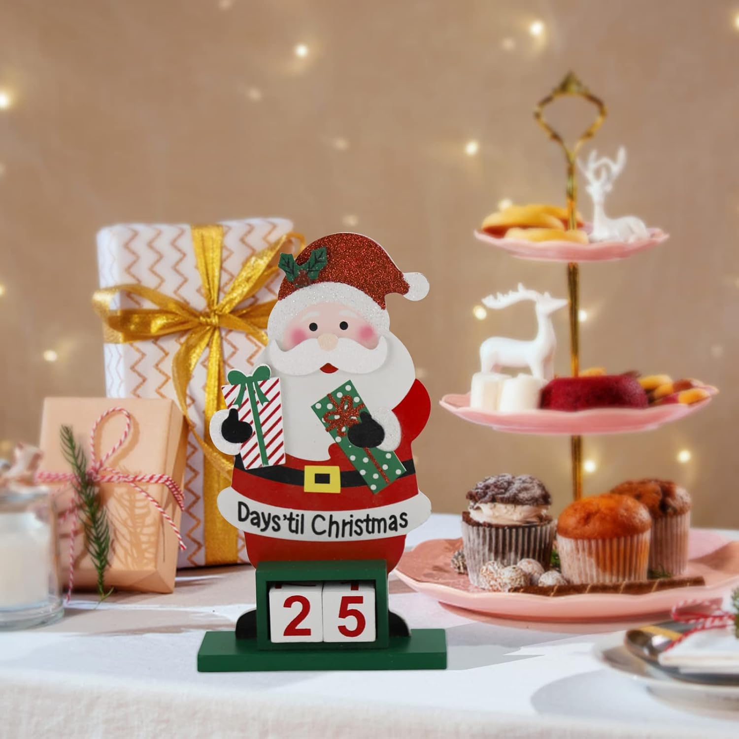 Sfozstra Christmas Advent Countdown Calendar - Wooden Tabletop Decoration with Rotatable Design
