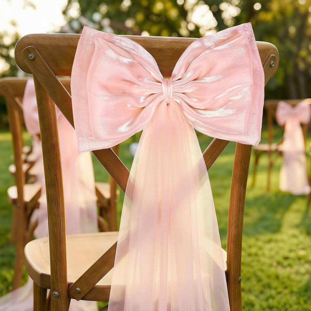 Skiennix 13Pcs Large Pink Pearl Silk Satin Bow Set - 17x55 Inch Giant Bow & 12 Small Satin Bows for DIY Decor
