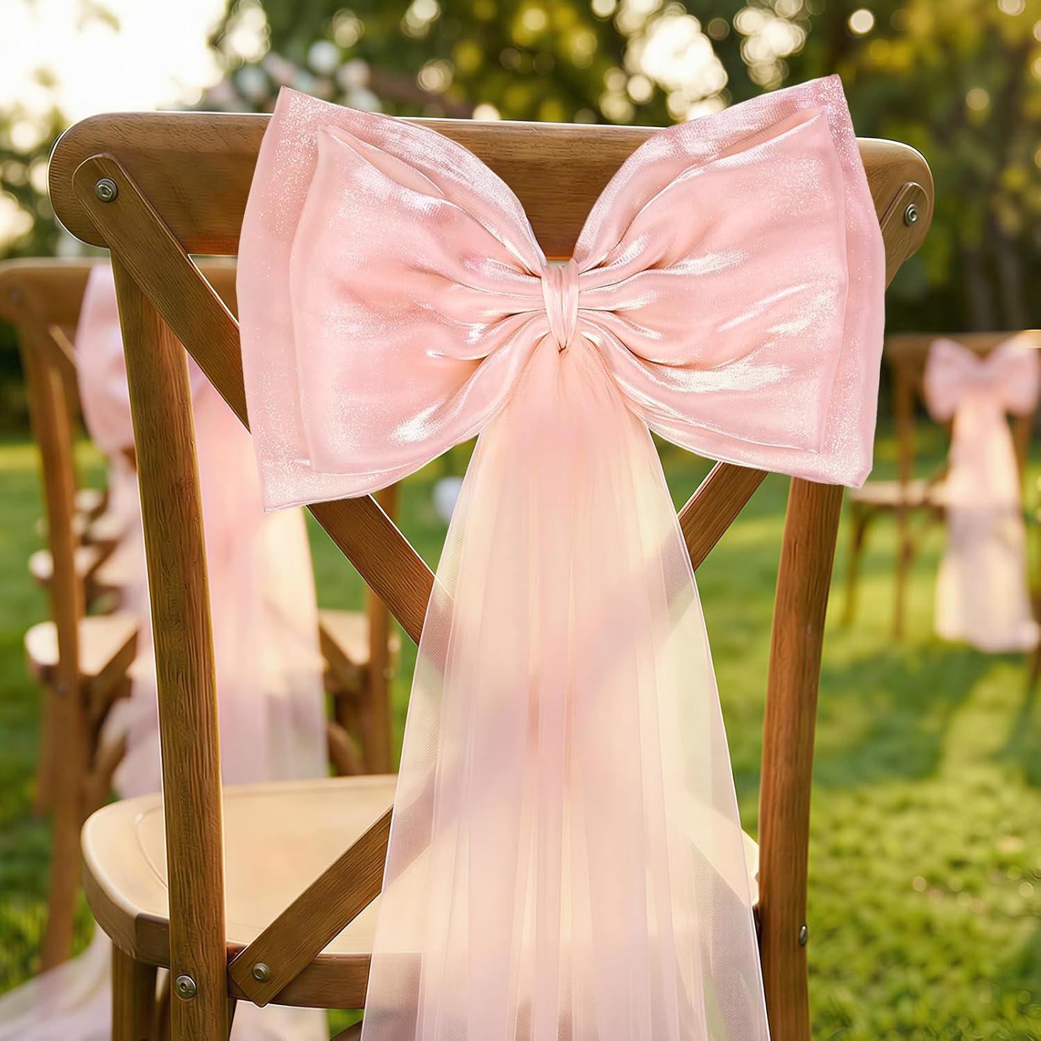 Skiennix 13Pcs Large Pink Pearl Silk Satin Bow Set - 17x55 Inch Giant Bow & 12 Small Satin Bows for DIY Decor