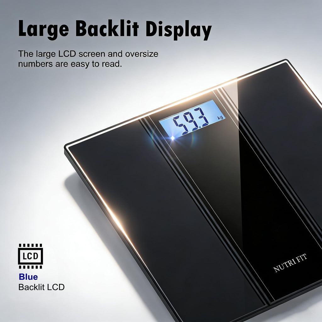 NUTRI FIT Scale for Body Weight Digital Bathroom Scale, Highly Accurate Electronic Weighing Machine for People, LCD Backlit Display, Large Size for Safe Home Use, 400 lbs