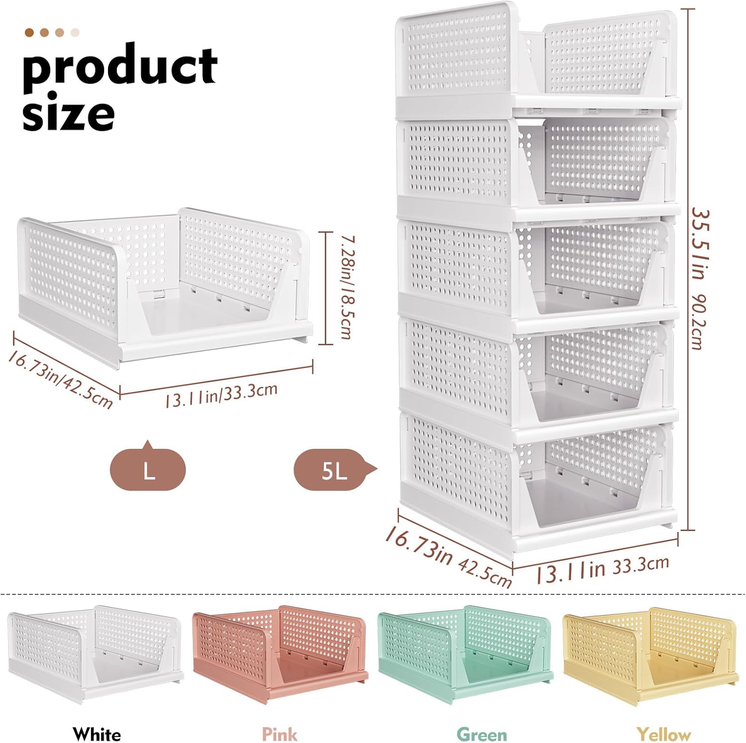 SNSLXH Stackable Closet Organizer Box - Multifunctional & Foldable Storage Basket | Yellow, 5-Pack for Space-Saving Solutions