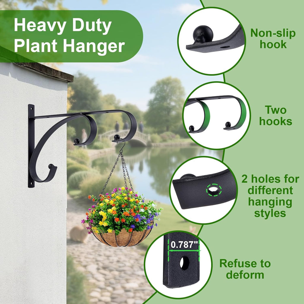 Skiennix 10-Inch Plant Hangers - Decorative Iron Hooks for Indoor/Outdoor Plants | 4-Pack