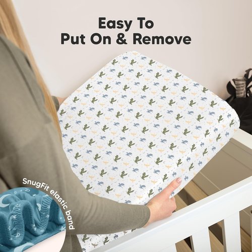 KeaBabies Organic Crib Sheets - 2-Pack Fitted Jersey Cotton for Boys & Girls | Soft, Breathable, Cute Prints (Dragon Tale) 52x28
