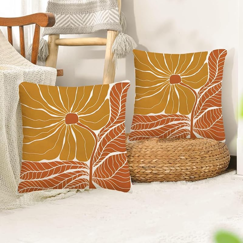 Boho Abstract Flower Throw Pillow Covers Set of 2 (16x16 Inch)