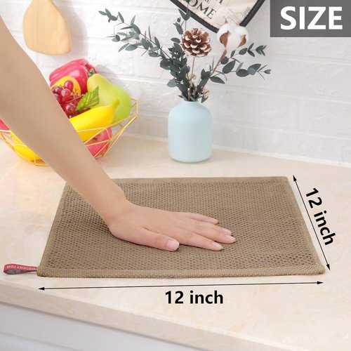Homaxy 100% Cotton Waffle Weave Dish Cloths - Ultra Soft & Absorbent Quick Drying Towels | 12x12 Inches, 6-Pack, Tan