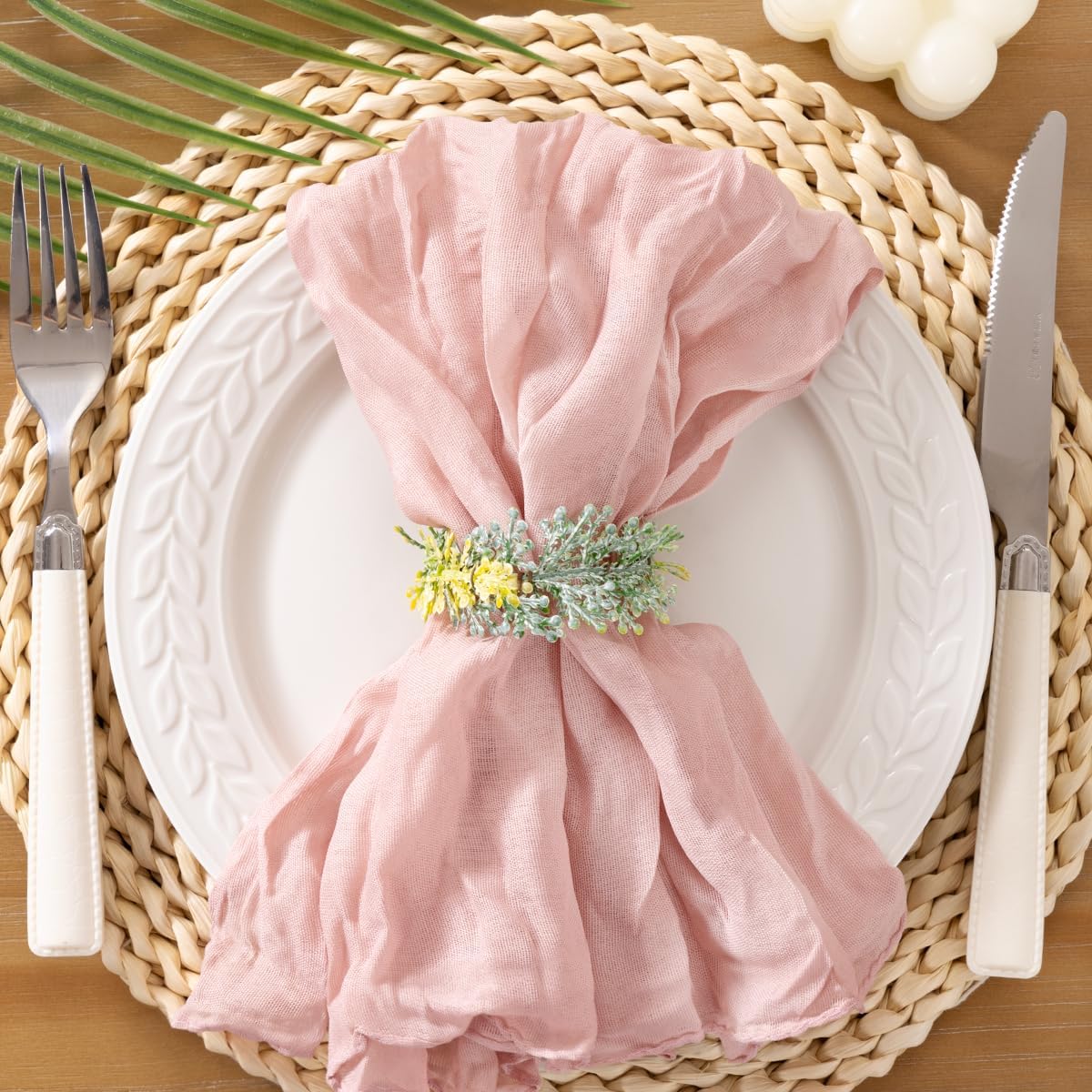 Socomi Pink Cheesecloth Napkins - Set of 10 Washable Boho Dinner Table Decor for Weddings & Parties