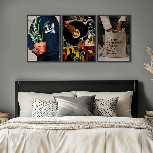 Black Men Wall Art Set of 3 | African American DJ Poster Prints | Stylish 12x16in Decor for Living Room & Bedroom