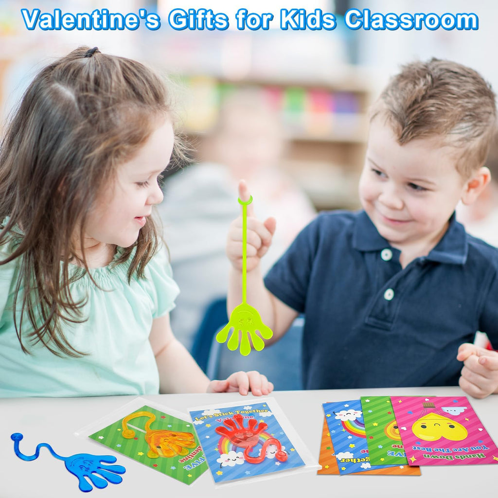 Skiennix Valentine Sticky Slappy Hands Toys - 28 Pack Non-Candy Classroom Gifts for Kids