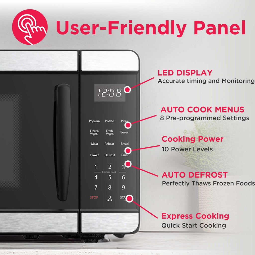 Frigidaire Countertop Microwave - Digital Control Panel - 6 Auto Cooking Settings - 10 Power Levels - Child Safety Lock - 0.7 Cu. Ft., Stainless Steel