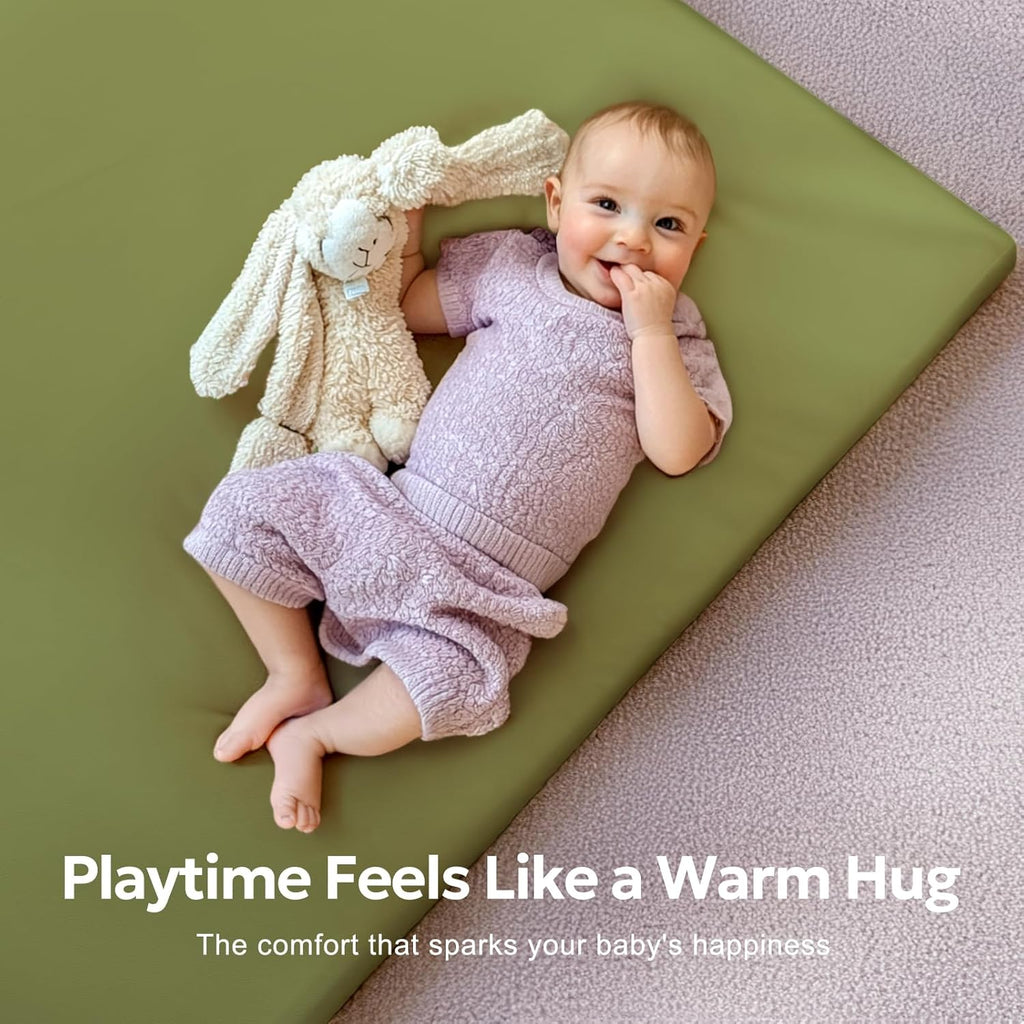 Mallify Baby Play Mat - Thick, Soft, Non-Toxic Vegan Leather | Waterproof Foam, 50x50, Green