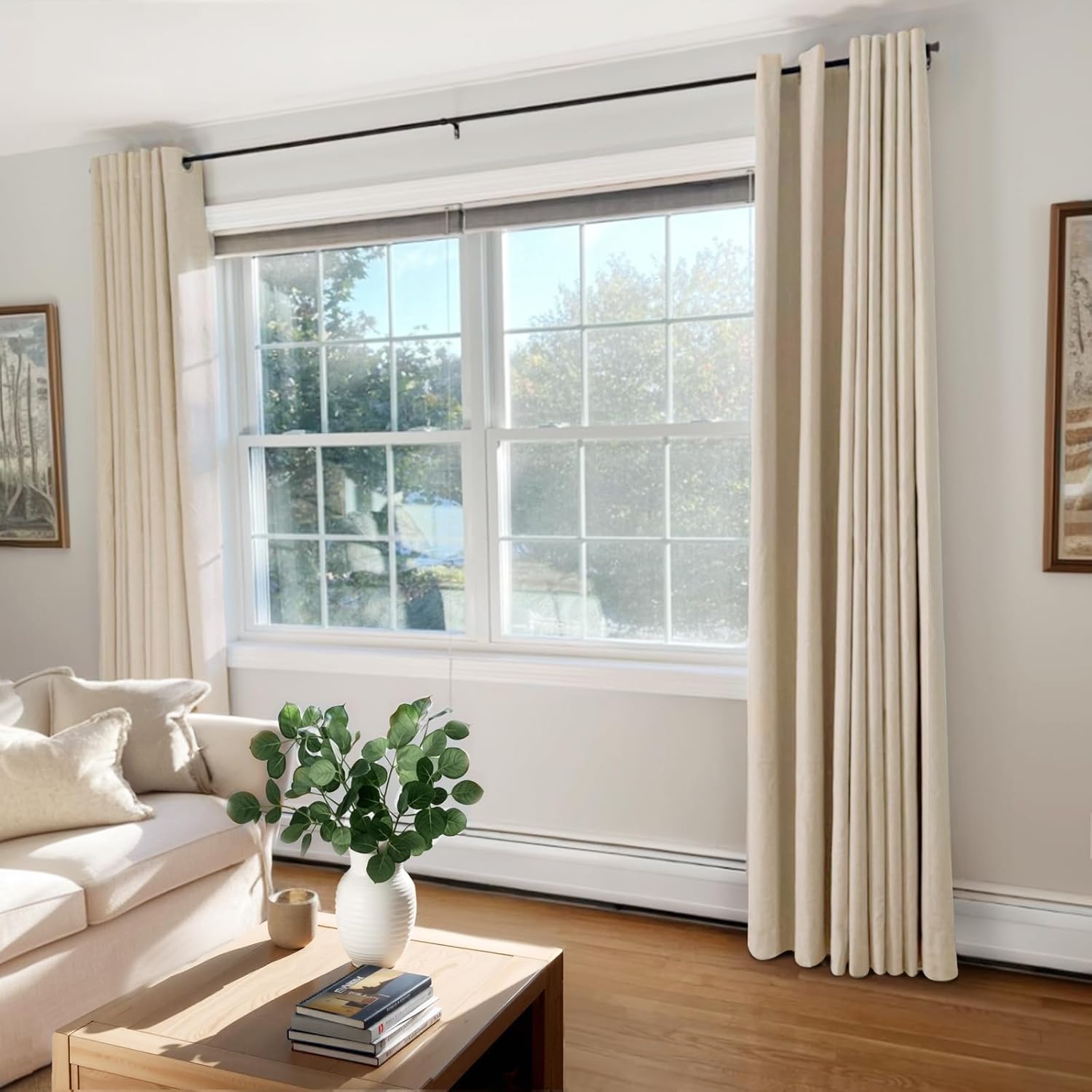 Skiennix 100% Blackout Linen Curtains - Thermal Insulated Drapes for Bedroom & Living Room | Oatmeal, 50" W x 84" L, 2 Panels