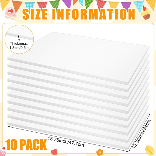 Affrolling 10 Pack 13.4 x 18.8 Inch Half Sheet Rectangle Cake Drum Board 1/2 Inch Thick Rectangular Cake Board Greaseproof Foil Corrugated Base for Desserts Display, White