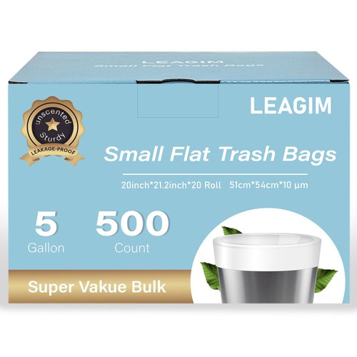 500 Count 5 Gallon Trash Bags, Strong Small Garbage Bags, Bathroom Trash Can Bin Liners, 4-6 Gallon Unscented White Wastebasket Liners for Kitchen Office Toilet and Bedroom