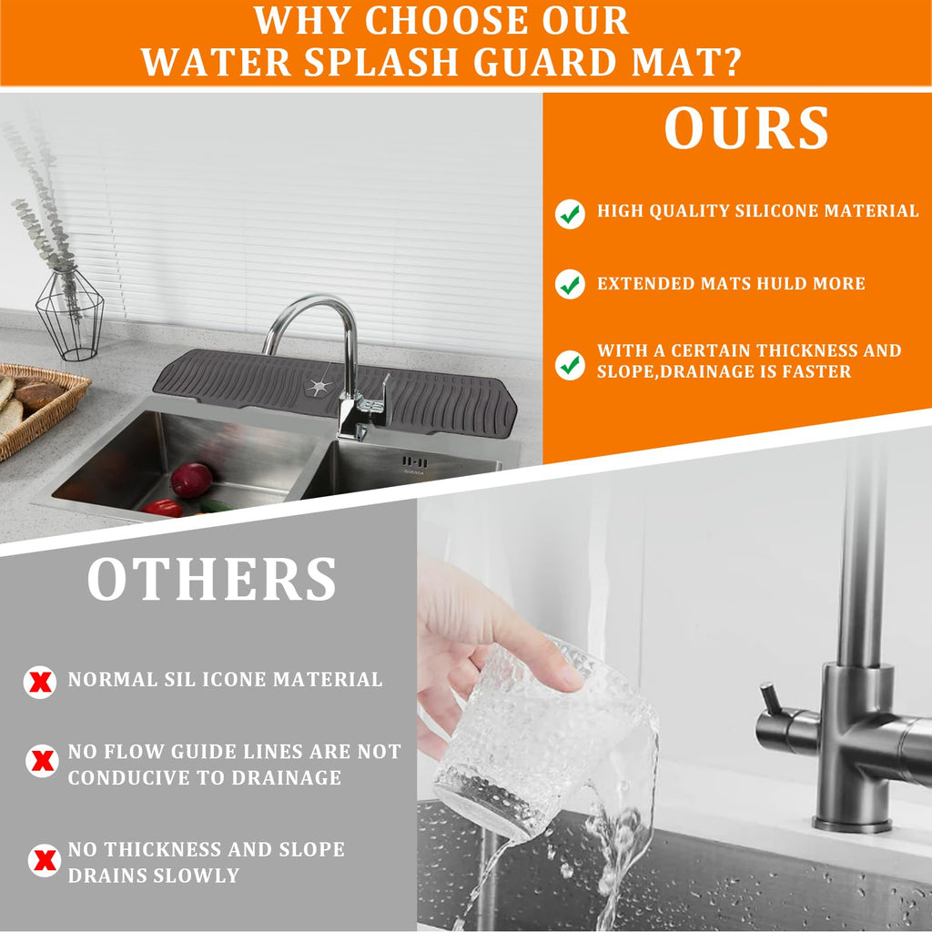 XAUXAGL 30 Inch Sink Splash Guard,Longer Silicone Sink Mat for Kitchen Bathroom,Kitchen Faucet,Silicone Sink Faucet Mat Splash Guard, Drip Protector Splash Countertop (Grey)