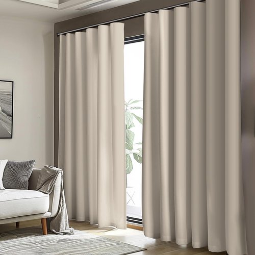 Cbsroro Room Divider Blackout Curtain Track Curtains Wall Dividers Panels Screen for Living Rooms Bedroom Office Privacy Partition Separation, W100 × L96 Inch,1 Panel, Beige
