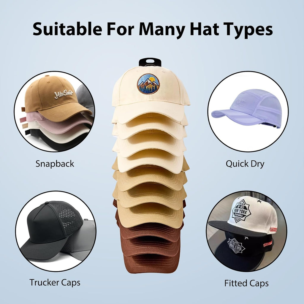MACOPRO Hat Organizer - Wall-Mounted Baseball Cap Rack | 2 Pack Storage Solution for Up to 40 Hats