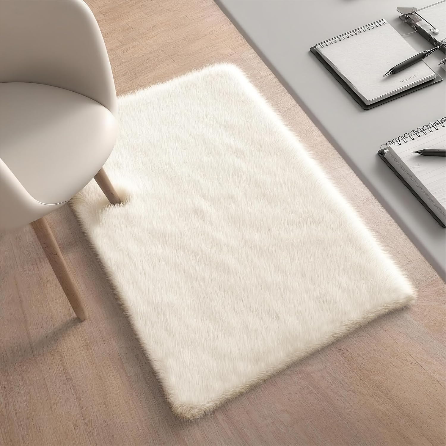 Skiennix Fluffy Cream Area Rug - Ultra Soft Non-Slip 2x3 for Bedroom, Living Room & Office