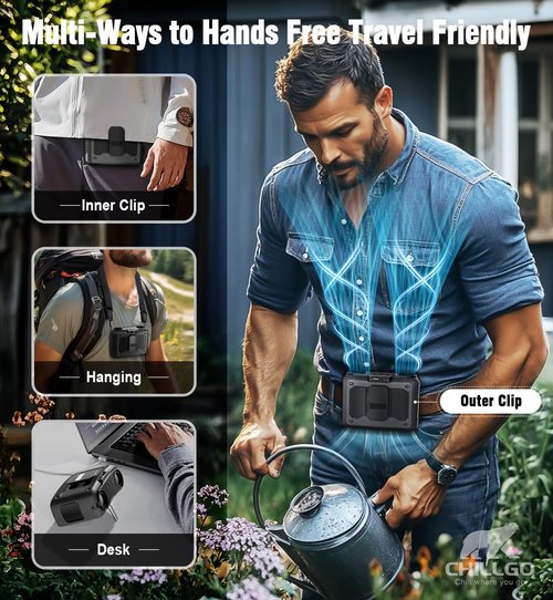 chillgo 20000mAh Portable Fan,Ture High Speed Dual Motors with 200% Powerful Airflow, Up to 135Hours and Rechargeable Personal Neck Waist Wearable Fans for Travel,Camping,Outdoor,Jobsite,Sports,Golf