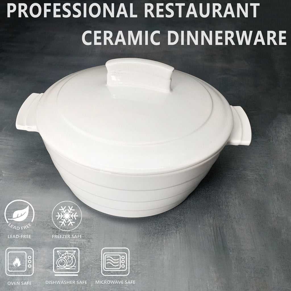 Regine Switzerland Casserole Dish - 1.32 Quart French White Ceramic Bakeware Set with Lids | Chip & Crack Resistant, Microwave & Oven Safe