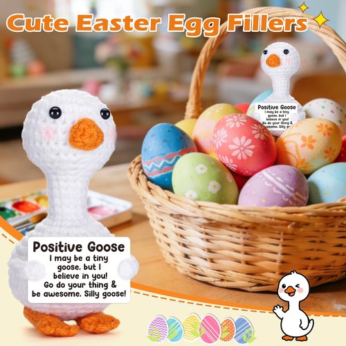 Mini Goose Easter Basket Stuffers for Teens Girls Women, Easter Gifts for Kids Birthday Graduation Gift for Her College Adult Friend Bestie Coworker Emotional Cheer Support Crochet Positive Goose