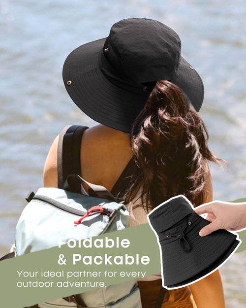 FURTALK Women's Sun Hat - Wide Brim Bucket Hat with Ponytail Hole | UPF 80+ Outdoor Protection