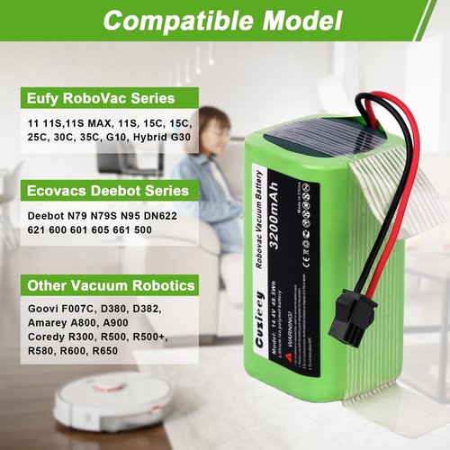 Cuzieey Replacement Battery for Eufy Robovac Vacuum - Batteries for Eufy Robot Vacuum 11 11S Max 30C 15C 25C 30C 35C - Battery Pack for Ecovacs Deebot N79 N79S N95 DN622 661 Tesvor x500 14.4V 3200mAh