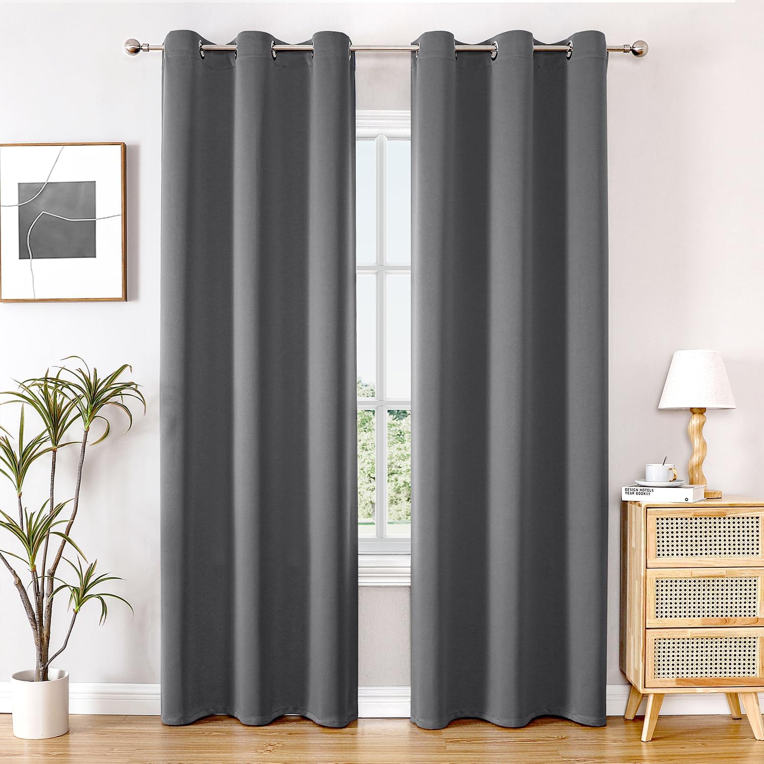 ChrisDowa Blackout Curtains - Thermal Insulated Room Darkening Panels, 72 Inches Long, Grey (2 Panels Set)