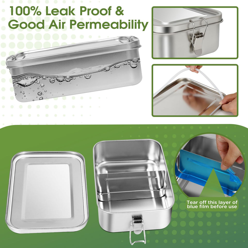 304 Stainless Steel Bento Box 3 Pack Stainless Steel Containers With Lids 81oz/47oz/29oz,Leak-Proof & Stackable Storage Stainless Steel Food Storage Containers for Soup Salad Leftover