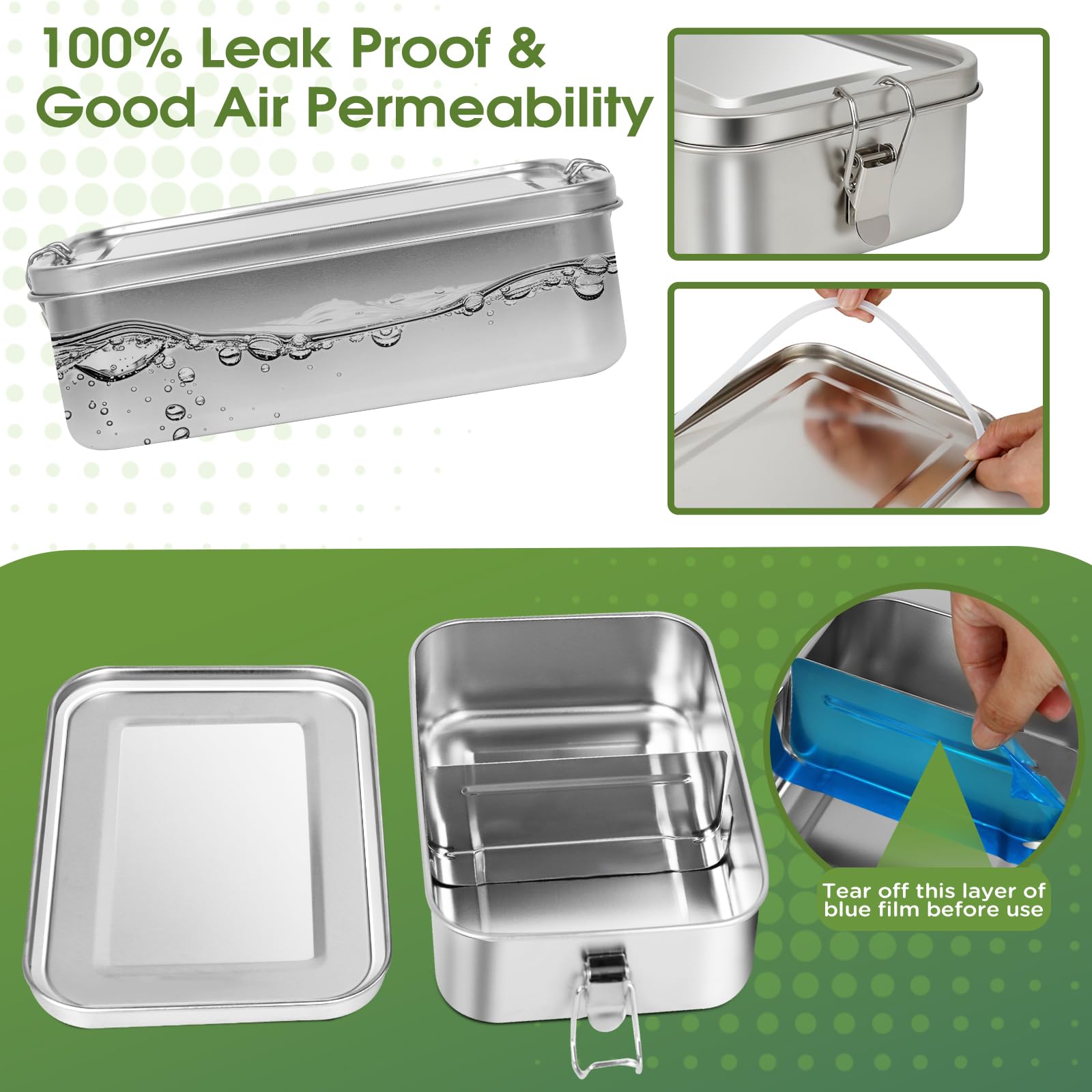 304 Stainless Steel Bento Box 3 Pack Stainless Steel Containers With Lids 81oz/47oz/29oz,Leak-Proof & Stackable Storage Stainless Steel Food Storage Containers for Soup Salad Leftover