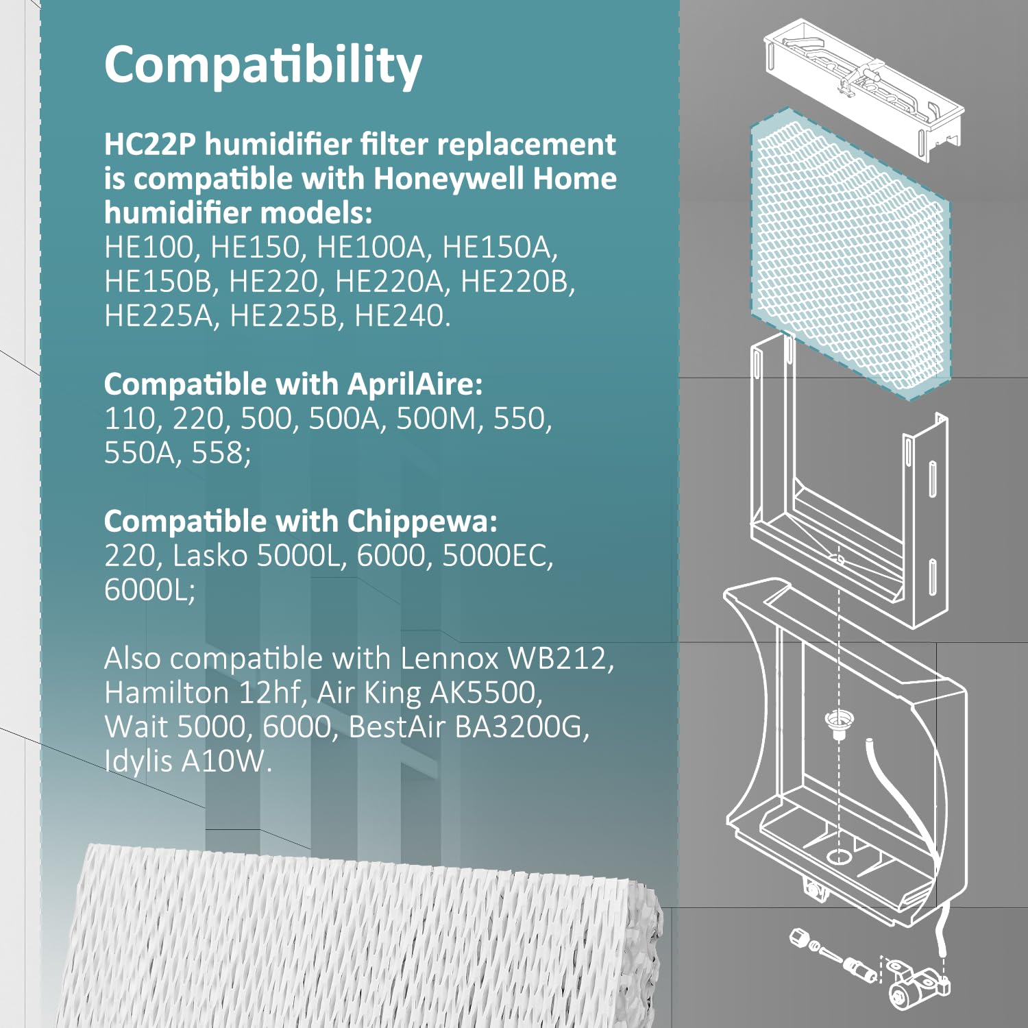 HASMX 2-Pack 550 Humidifier Water Pad Filters 9-1/2"x10"x1-1/2 for Aprilaire Model 550 Replaces Part Number RP3108 RP-3108