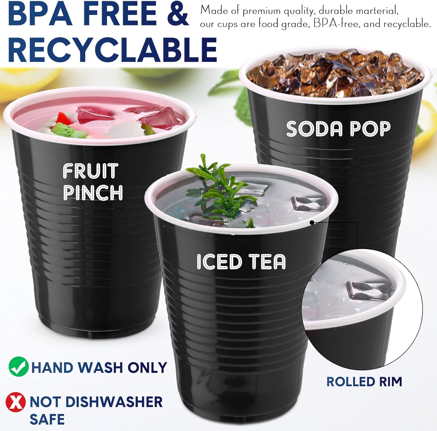 Zopeal 200 Pcs 18 oz Disposable Plastic Tumblers - Elegant Black Party Cups for Weddings & Events