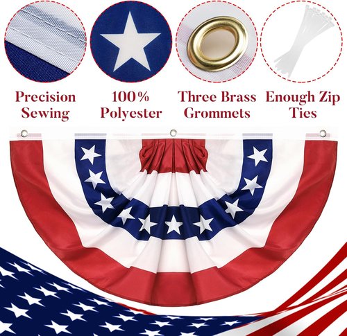 American Flag Bunting by 4Pack - 4th of July Patriotic Decorations | 2x4 FT Pleated Fan Flags