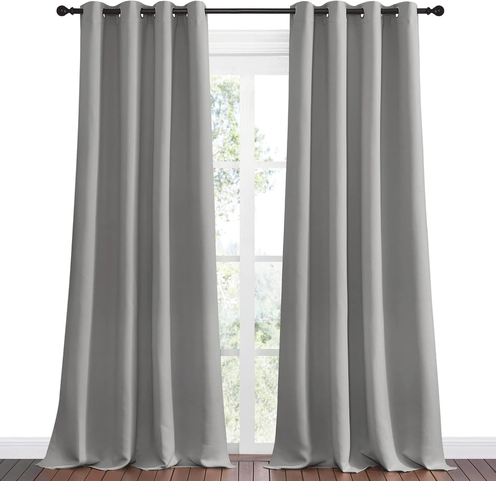 NICETOWN Silver Grey Room Darkening Curtain Panels - 120" Long | Heat-Blocking Drapes for RV & Studio, 55" Width, Set of 2