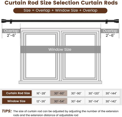 Hradecti Matte Black Curtain Rod - Heavy Duty Adjustable 30-60 Inch for Windows & Sliding Doors