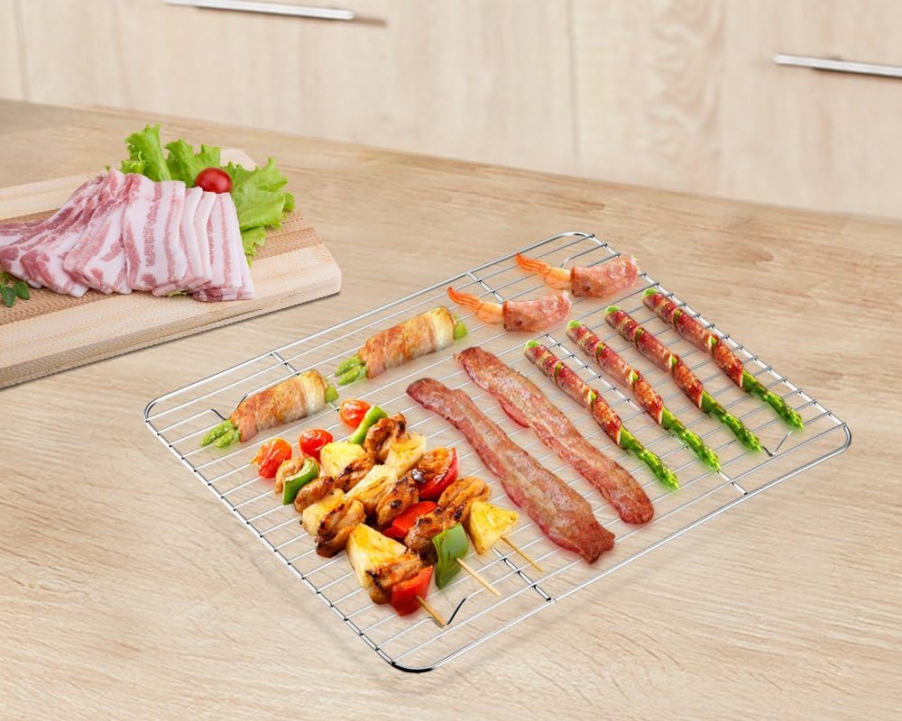 P&P CHEF Stainless Steel Cooling Baking Rack - Set of 2, Easy to Clean, 8.6" x 6.2", Silver