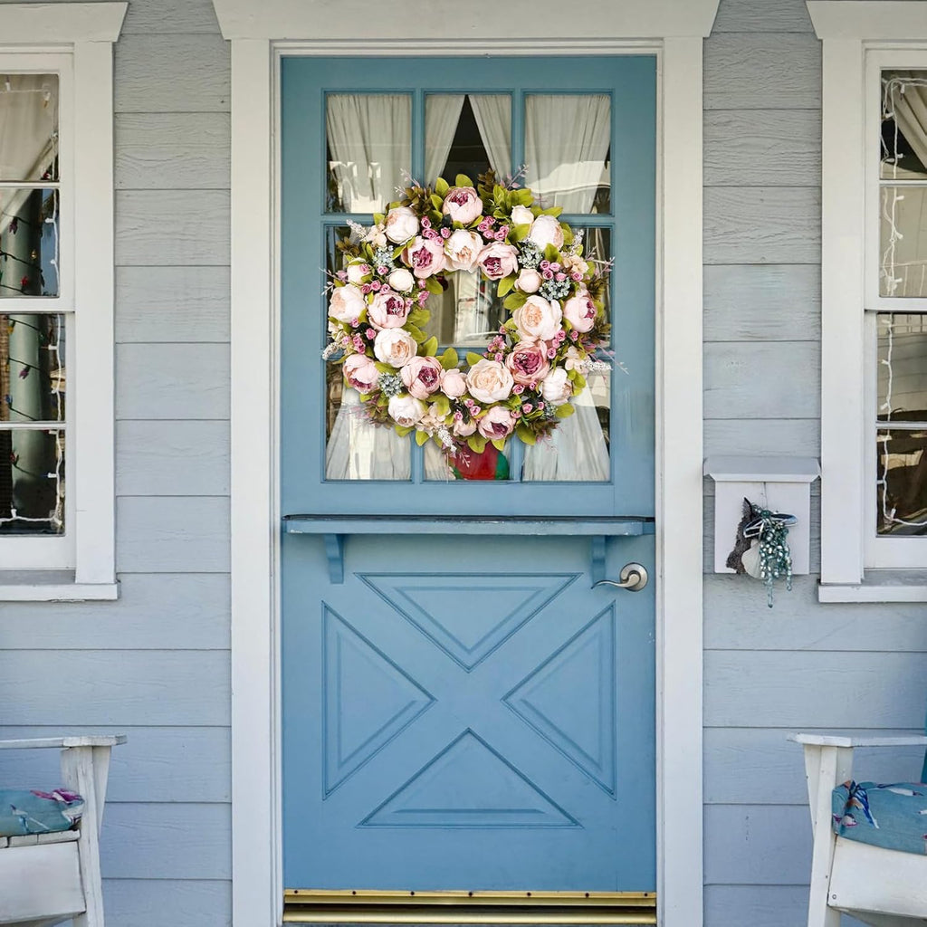 Peony Rose Front Door Wreath by [Brand Name] - 22 Inch Handmade Spring & Summer Decor
