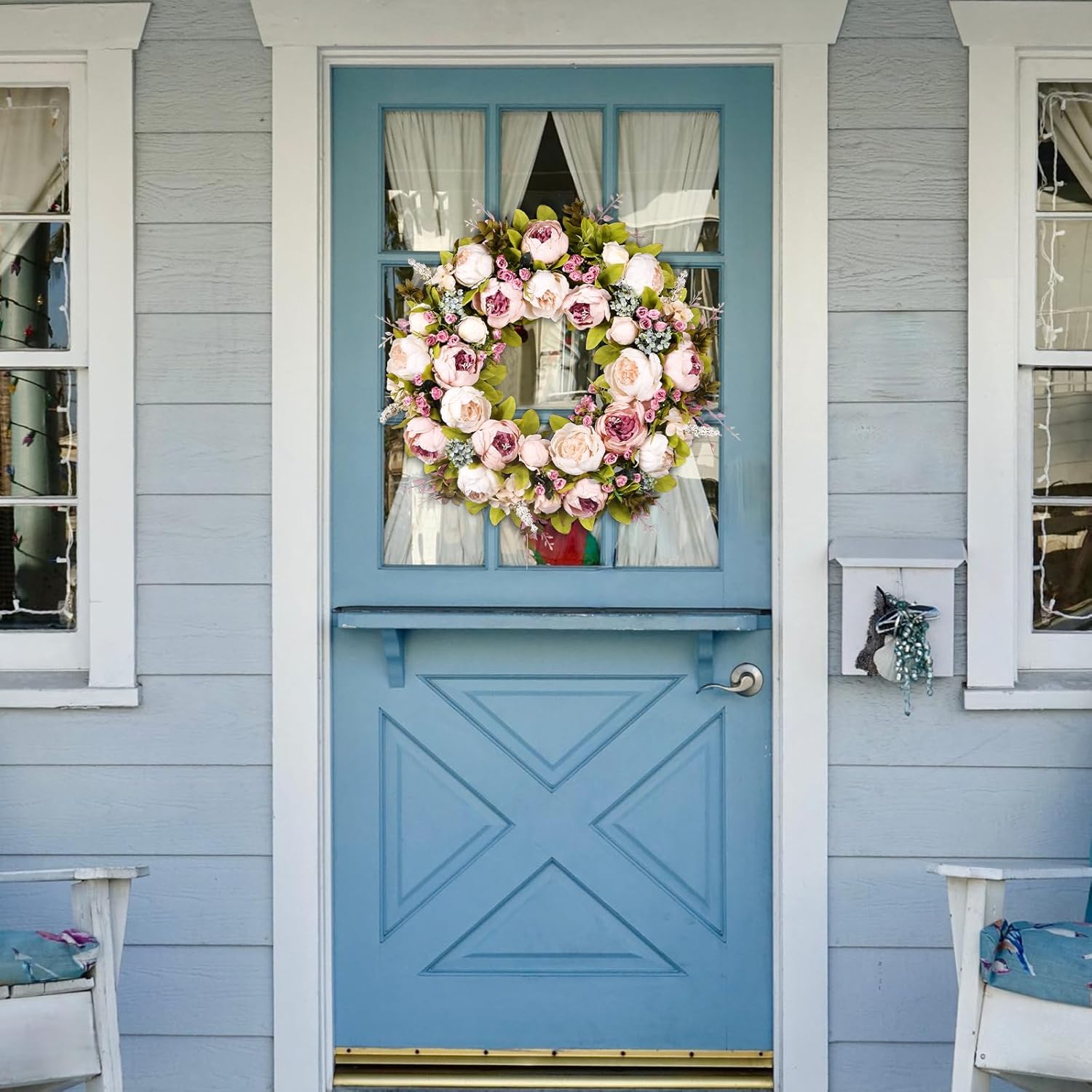 Peony Rose Front Door Wreath by [Brand Name] - 22 Inch Handmade Spring & Summer Decor