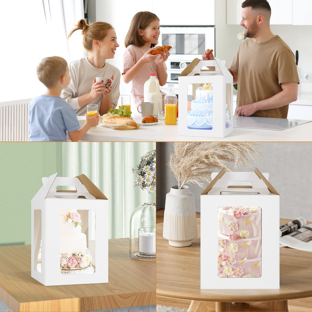 2 Pack Tall Cake Boxes for Tier Cakes with Cake Boards, 12x12x14 Inch 2 Tier Cake Box Tall Cake Carrier Large Tiered Cake Box with Handle for Valentine's Day, Mother's Day, Wedding, Birthday Party